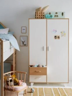 Armoire 2 Portes + 2 Tiroirs LIGNE HOPLA Blanc - Vertbaudet -magasin de meubles pour enfants armoire 2 portes 2 tiroirs ligne hopla 2