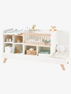 Lit Combiné 4 En 1 évolutif Avec Rangements Et Table à Langer COMBINID Blanc / Bois - Vertbaudet -magasin de meubles pour enfants lit combine 4 en 1 evolutif avec rangements et table a langer combinid 2