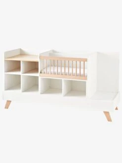 Lit Combiné 4 En 1 évolutif Avec Rangements Et Table à Langer COMBINID Blanc / Bois - Vertbaudet -magasin de meubles pour enfants lit combine 4 en 1 evolutif avec rangements et table a langer combinid 3