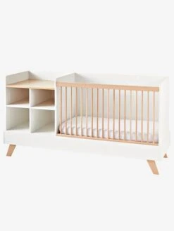 Lit Combiné 4 En 1 évolutif Avec Rangements Et Table à Langer COMBINID Blanc / Bois - Vertbaudet -magasin de meubles pour enfants lit combine 4 en 1 evolutif avec rangements et table a langer combinid 4
