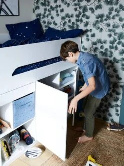 Lit Mi Hauteur Avec Bureau Coulissable Combiné CAMELEO Blanc Mate - Vertbaudet -magasin de meubles pour enfants lit mi hauteur avec bureau coulissable combine cameleo 2