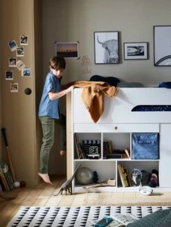 Lit Mi Hauteur Avec Bureau Coulissable Combiné CAMELEO Blanc Mate - Vertbaudet -magasin de meubles pour enfants lit mi hauteur avec bureau coulissable combine cameleo 3