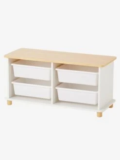 Meuble De Rangement + 4 Bacs LIGNE PTILOU Blanc/bois - Vertbaudet -magasin de meubles pour enfants meuble de rangement 4 bacs ligne ptilou 2