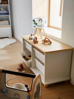 Meuble De Rangement + 4 Bacs LIGNE PTILOU Blanc/bois - Vertbaudet -magasin de meubles pour enfants meuble de rangement 4 bacs ligne ptilou 4
