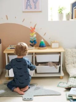Meuble De Rangement + 4 Bacs LIGNE PTILOU Blanc/bois - Vertbaudet -magasin de meubles pour enfants meuble de rangement 4 bacs ligne ptilou 5